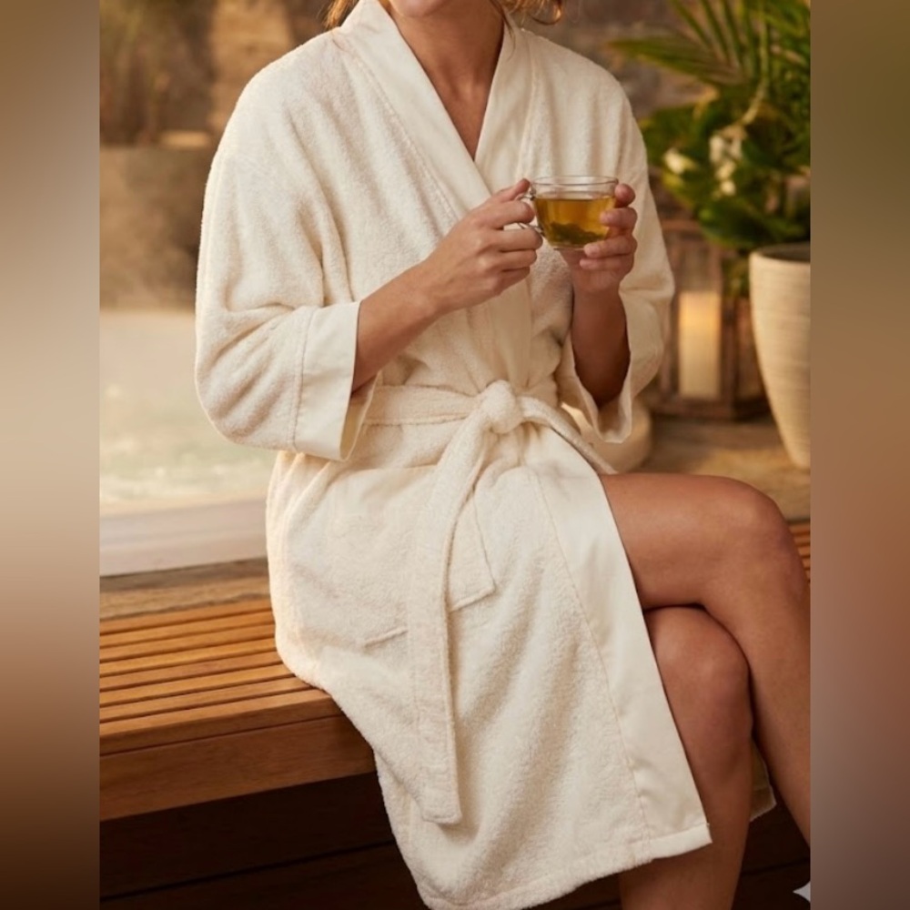 Peacock Alley Terry Spa Robe cream, belted, pockets, cotton one size